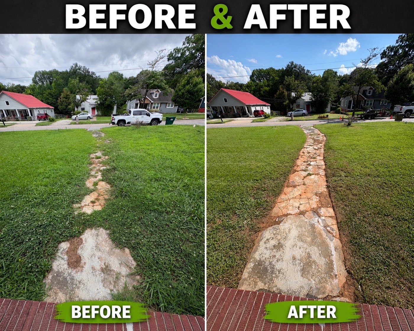 Walkway cleanup, before and after